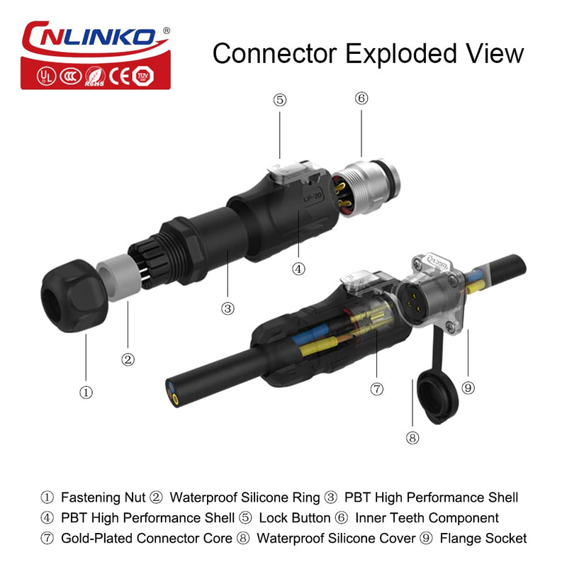  [AUSTRALIA] - CNLINKO LP20 series waterproof connector, IP65/ IP67 power connector 3pin m20 male and female circular connector LED outdoor lighting power connector quick fast locking (3 pin) 3 pin