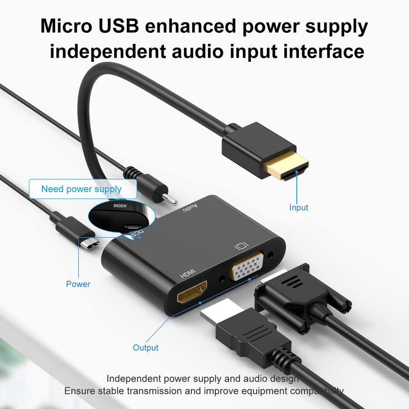  [AUSTRALIA] - Aorz HDMI to VGA HDMI Adapter, HDMI to Dual HDMI VGA Splitter Converter（Dual Display at Same Time VGA to HDMI VGA Adapter with Charging Cable and Audio Cable for PC, Laptop, Ultrabook, Raspberry Pi…