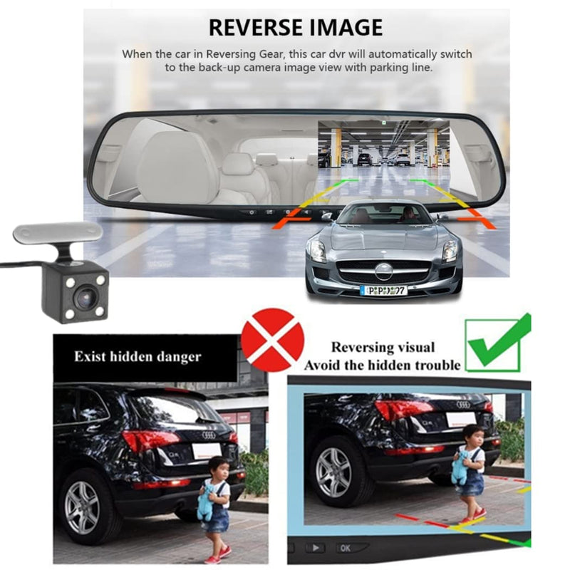  [AUSTRALIA] - Car DVR Camera Dash Cam 4.5" inch Rear View Mirror Video Recroder Car Camera Dual Lens Cam Night Vision Front and Rear Back Up Reversing Security