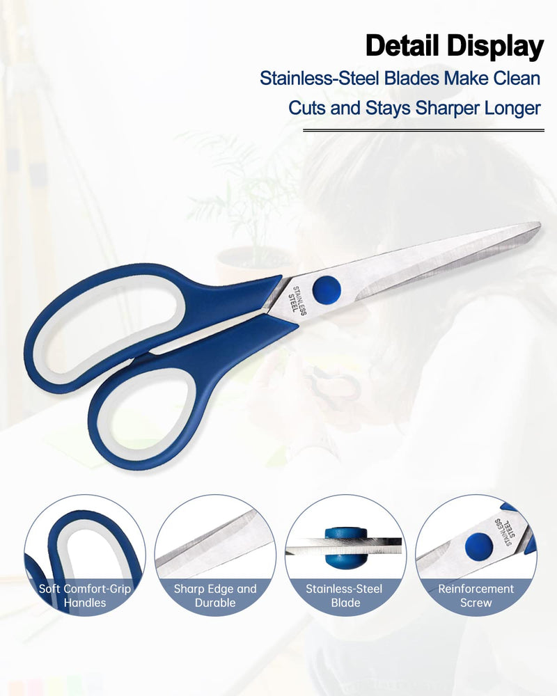  [AUSTRALIA] - Craft Scissors Set of 5, All Purpose Sharp Stainless Steel Blades Shears , Ergonomic Semi-Soft Rubber Grip for Office Home School Sewing Fabric Supplies, 5.5/6/6.5/7.5/8.5inch, Blue&White 5pack(Blue&White)