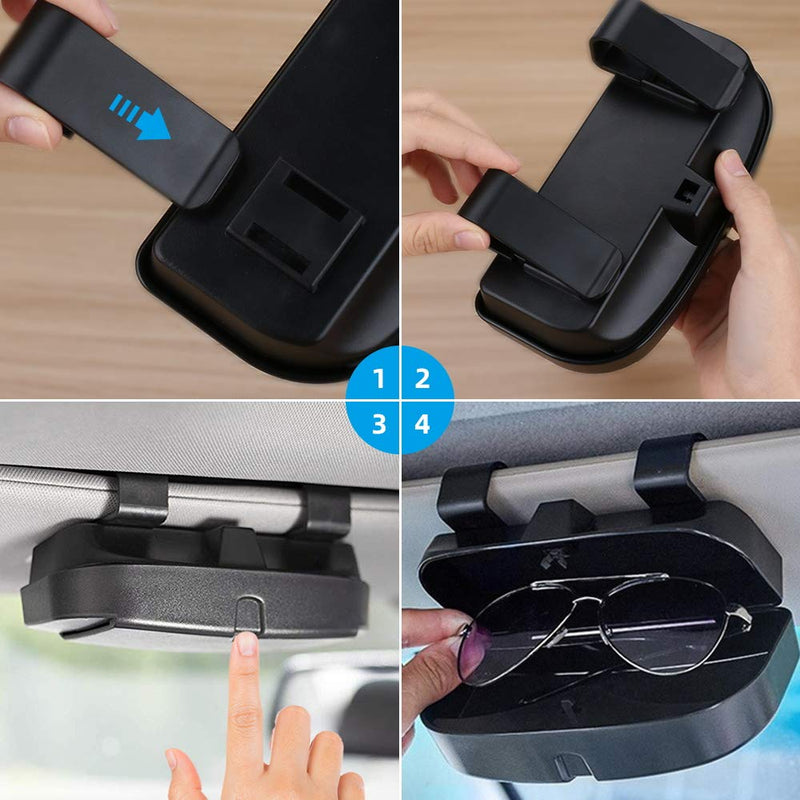  [AUSTRALIA] - Number-One Car Visor Sunglass Case Holder Clip, Eye Glasses Storage Box with Double Card Slots Car Sunglasses Organizer Mount General for All Car Models (Black)