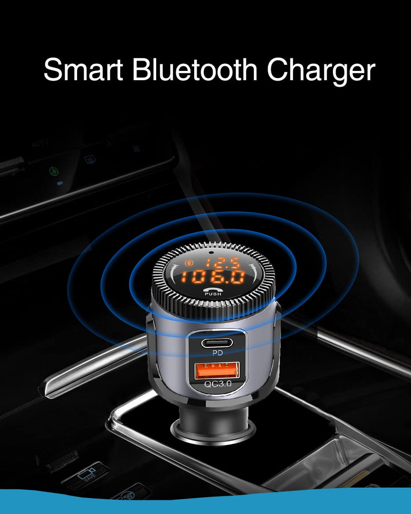 [AUSTRALIA] - AYNCER Bluetooth 5.0 FM Transmitter for Car, Wireless Bluetooth Radio Car Adapter Music Player, USB C Fast Car Charger, Support QC 3.0 and PD, Handsfree Clear Phone Call, Dual Device Connection