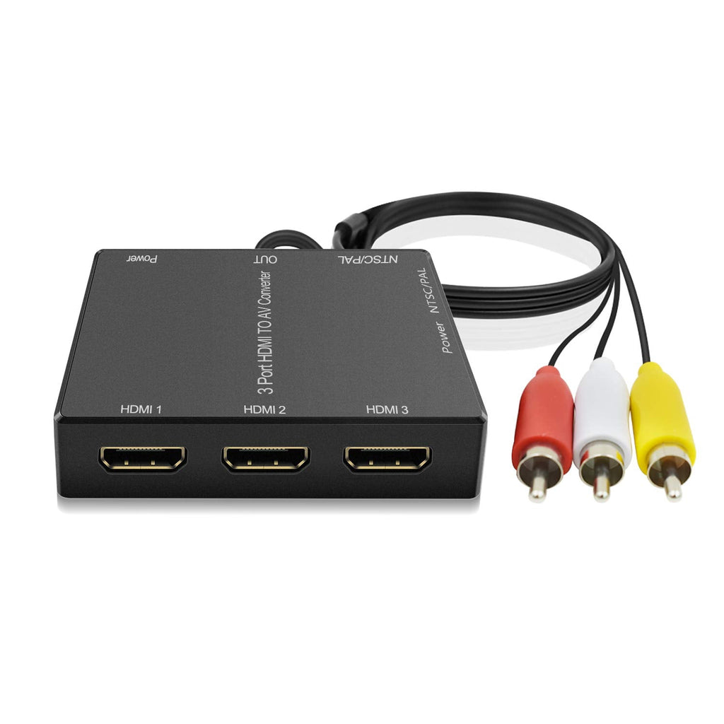  [AUSTRALIA] - Dingsun 3 Port HDMI to RCA Converter, HDMI to AV Adapter for Older TV, HDMI to Composite Converter, for Fire Stick, Roku, PS4, Appler TV, HD Play, PC, DVD Players etc. 3HDMI to AV Converter