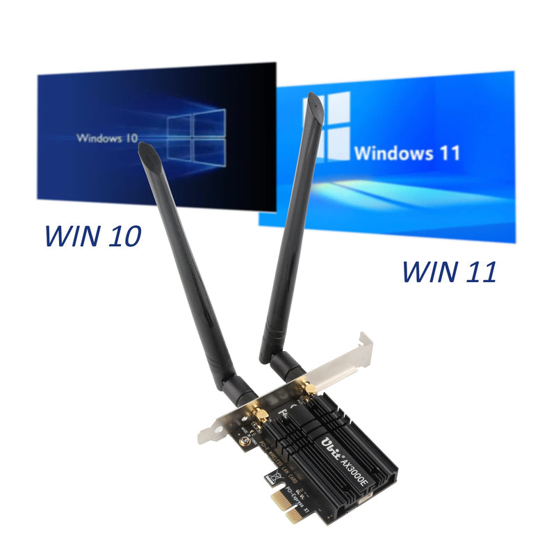  [AUSTRALIA] - Ubit WiFi 6 AX3000E Wireless Card, Max 2974Mbit/s, Tri-Bands (6G/5G/2.4G), BT 5.2, OFDMA, MU-MIMO, Ultra-Low Latency, WIN10/11，64bit