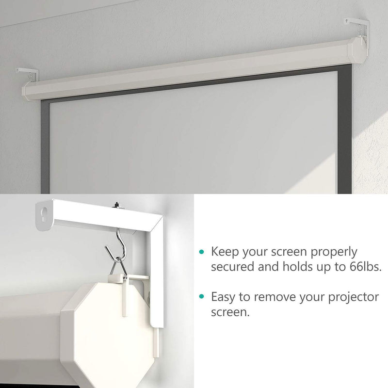 Universal Projector Screen L-Bracket Wall Hanging Mount 6 inch Adjustable Extension with Hook Manual, Spectrum and Perfect Screen Placement up to 66 lbs, 30 kg (PSM001), White - LeoForward Australia
