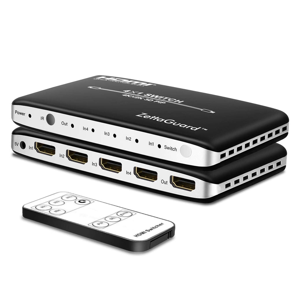  [AUSTRALIA] - Zettaguard 4 Port 4 x 1 HDMI Switch with PIP (Picture in Picture)and IR Wireless Remote Control, HDMI Switcher Hub Port Switches for PS4 Xbox Apple TV Fire Stick Blu-Ray Player (ZW410) 4 In 1 Out