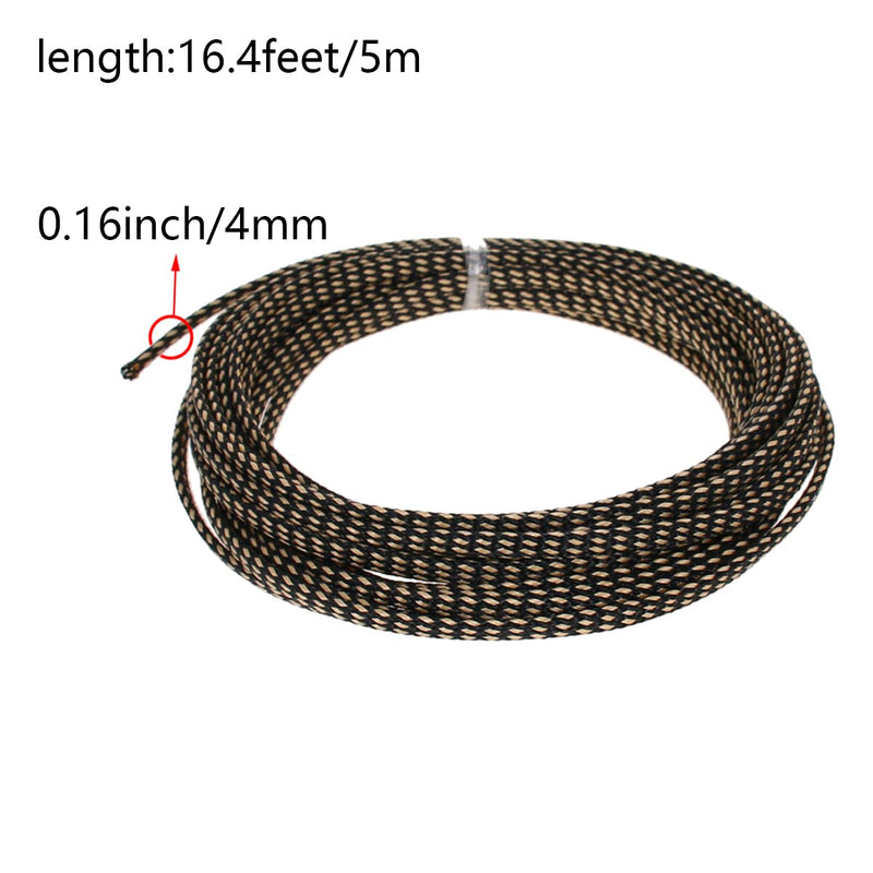  [AUSTRALIA] - Bettomshin 1Pcs 16.4Ft PET Braided Cable Sleeve, Width 4mm Expandable Braided Sleeve for Sleeving Protect and Beautify The Industrial, Electric Wire Electric Cable Black and Gold