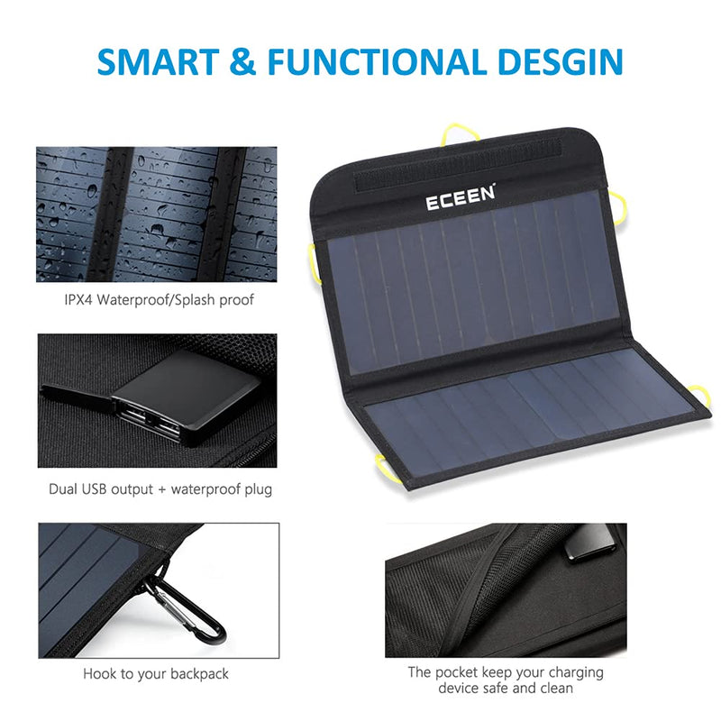  [AUSTRALIA] - ECEEN Solar Charger Foldable Solar Panel Charge for iPhones, Smartphones, Tablets, GPS Units, Speakers, Gopro Cameras, and Other Devices (13W with Net Pocket)