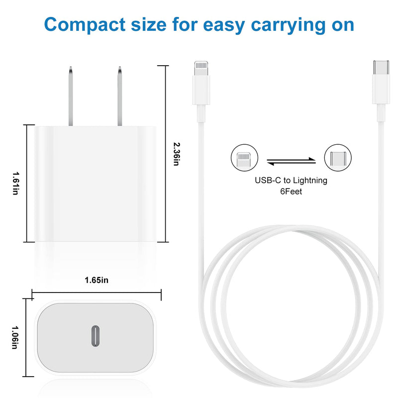  [AUSTRALIA] - iPhone 13 12 Fast Charger Block,20W PD High Speed Charging Adapter with Type C to Lightning Cable 6Ft [Apple MFi Certified],Original iPhone USB C Charger for iPhone 13 12 11 Pro Max Mini(1-Pack) White 1 pack+1*6ft