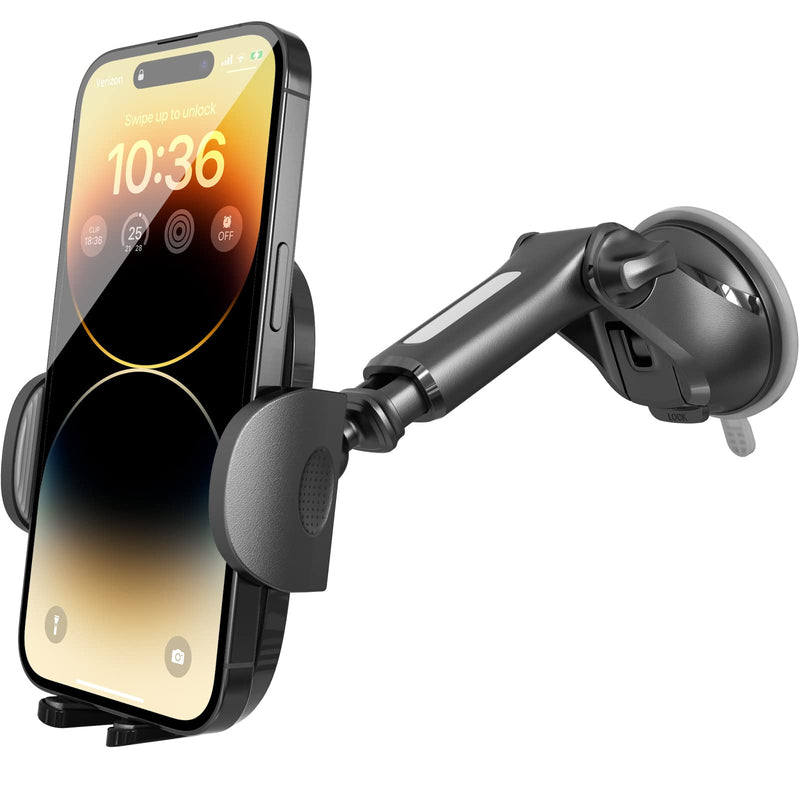  [AUSTRALIA] - APPS2Car Phone Mount for Car Windshield Dashboard [Quick Retractable Arm] Long Arm Suction Cup Cell Phone Holder Low Profile Compatible with All Smartphones iPhone - Easy Clamp Hands-Free Universal