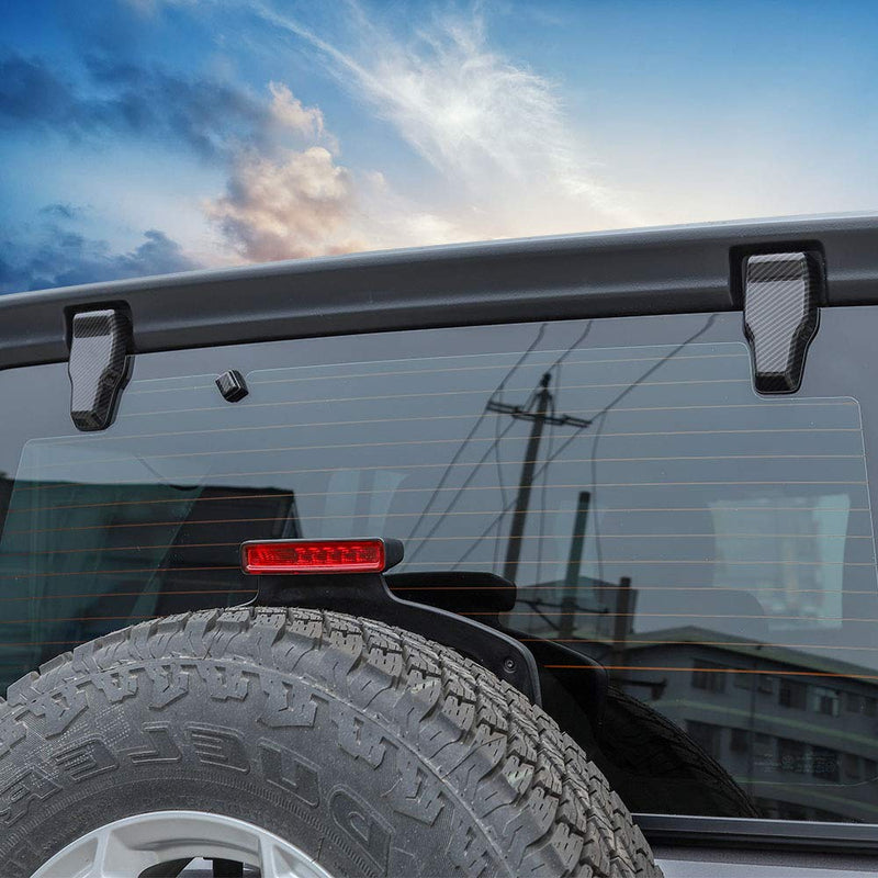  [AUSTRALIA] - RT-TCZ Rear Tail Door Window Hinge & Rear Rain Wiper Nozzle Decorative Cover Trim for Jeep Wrangler JL 2018+ (Carbon Fiber Grain, Rear Window Hinge & Nozzle Decor)