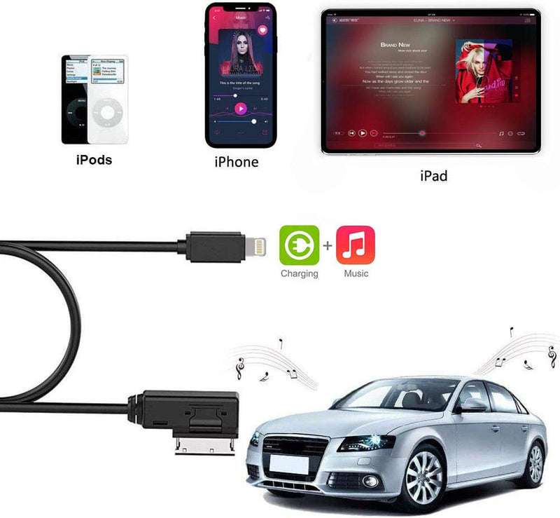  [AUSTRALIA] - Wahbite AMI MMI MDI Aux Interface Adapter Cord for iPhone 13 12 11 Xs Max XR X 8 7 6 Compatible with Audi A3/A4/A5/A6/A8/S4/S6/S8/TT, Car Audio Charging Dongle Compatible for VW Tiguan CC Magotan