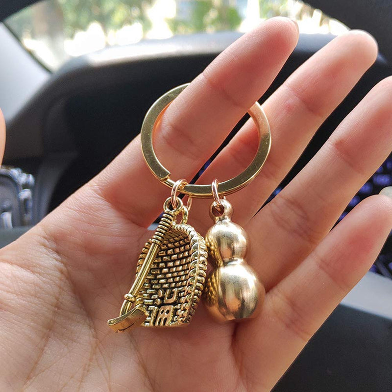  [AUSTRALIA] - lasenersm 2 Pieces Gourd Brass Wu Lou Keychains Brass Calabash Wu Lou Key Chain Brass Calabash Decorations Pendant Key Rings for Good Luck Fortune Longevity Wealth Success, Golden