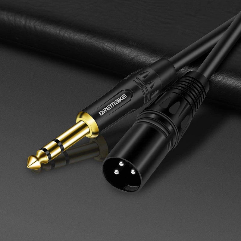  [AUSTRALIA] - 3 FT 6.35 mm 1/4 Inch TRS Male to XLR Male Audio Stereo Mic Cable - DREMAKE Gold Plated 1/4 Inch Male to XLR Male Balanced Cable for Microphones, Speakers, Stage, DJ and More - Black 3FT/1.0M