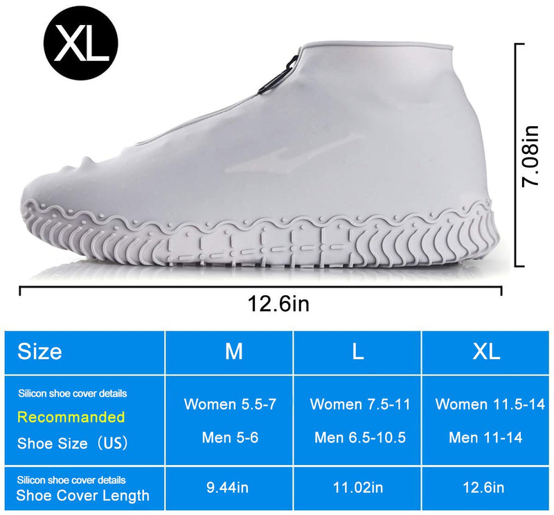  [AUSTRALIA] - Shiwely Waterproof Shoe Covers, Silicone Reusable Shoe Cover Non-slip Durable Zipper Elastic Rain Cover Protection for Men Women (XL (Women 11.5-14, Men 11-14), Grey) XL (Women 11.5-14, Men 11-14)