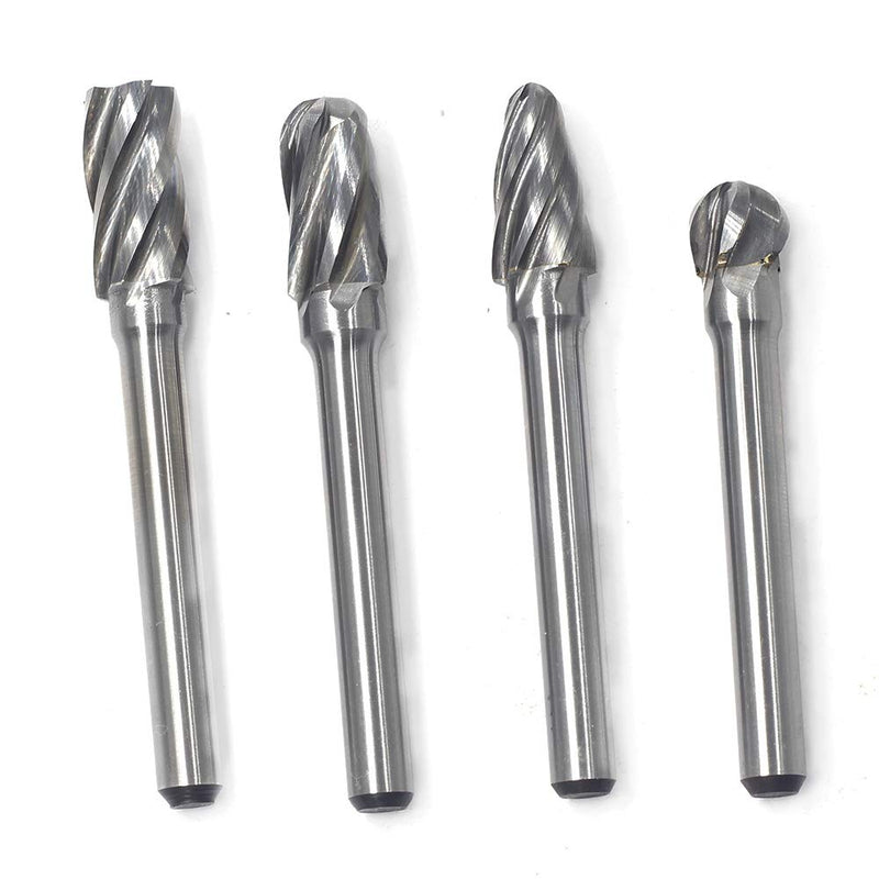  [AUSTRALIA] - Carbide Burrs Set 4pcs JESTUOUS 1/4 Inch Shank Diameter Aluminum Rotary Files Single Cutting Edge for Die Grinder Drilling Bits Metal Carving Engraving