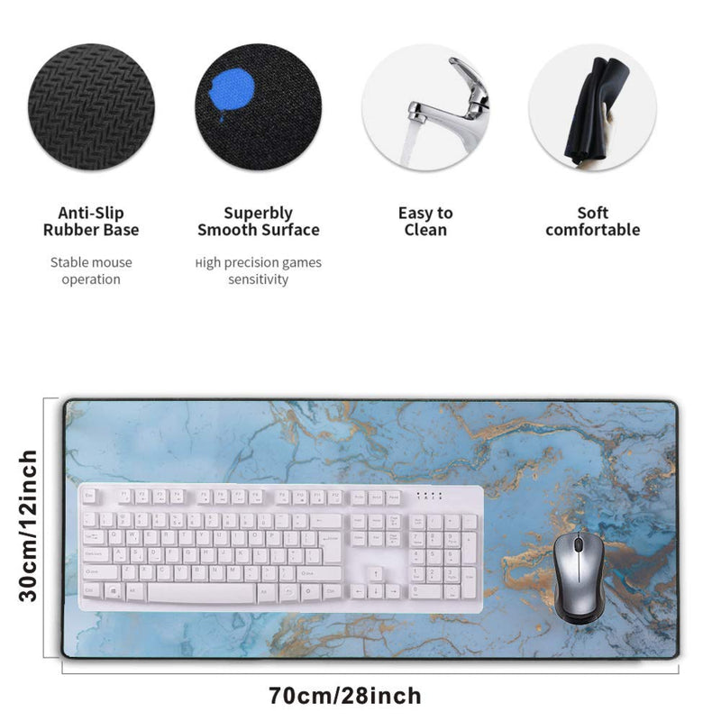 Stitched Edges Large Gaming Mouse Pad,Extended Mousepad with Non-Slip Rubber Base for Laptop Desktop Computer Keyboard Mat - Blue Marble - LeoForward Australia