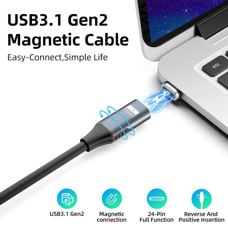  [AUSTRALIA] - USB C Magnetic Charging Cable 4K@60Hz, USB-C to USB-C Cable (5ft) 100w 10Gbps 24Pin Magnetic Charging Cable for Thunderbolt 3 MacBook Pro/Air Type C Laptop 1 Pack - 100W USB C Magnetic Cable