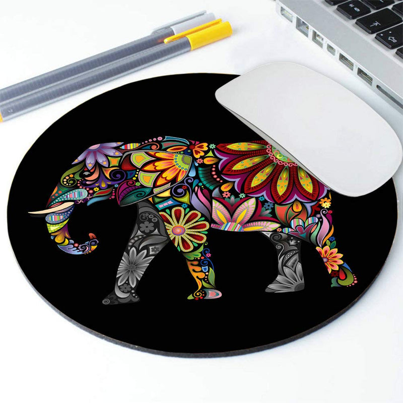  [AUSTRALIA] - Amcove Office Desk Accessories, Colorful Elephant Mousepad, Mandala Floral Elephant Round Mouse Pad, Office Decor for Men Women, Office Gifts, Desk Decor
