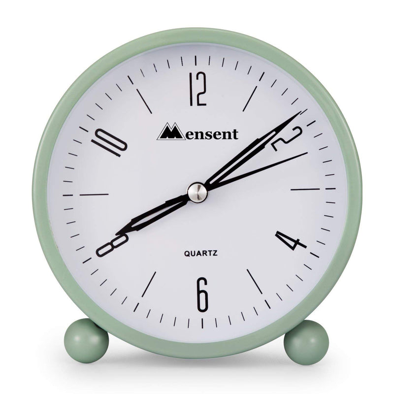  [AUSTRALIA] - Alarm Clock.Mensent 4 inch Round Silent Analog Alarm Clock Non Ticking,with Night Light, Battery Powered Super Silent Alarm Clock, Simple Design Beside/Desk Alarm Clock (Green) Green