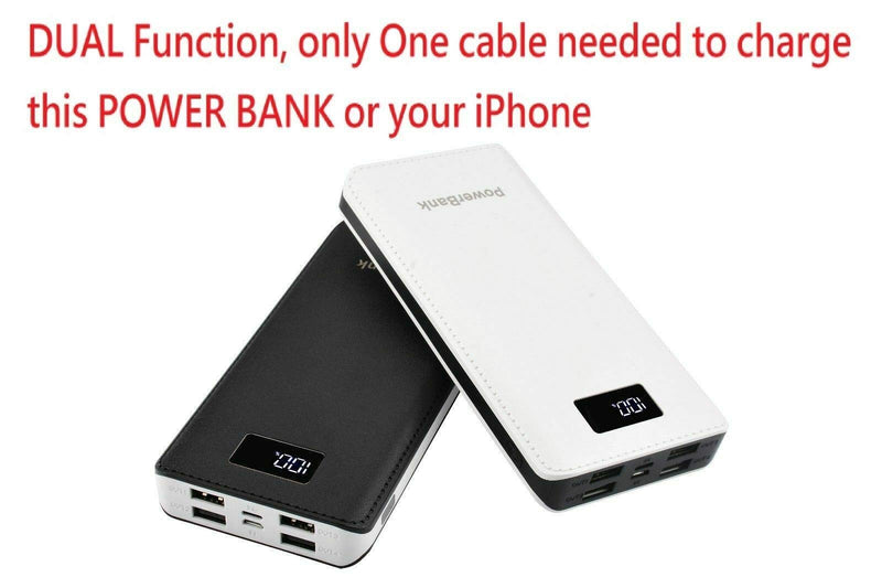 50000mAh 4 USB External Power Bank Battery Pack Portable LCD LED Universal Charger Compatible with iPhone, Samsung Galaxy and for All Other Cell Phone Models (Black + White) Black + White - LeoForward Australia