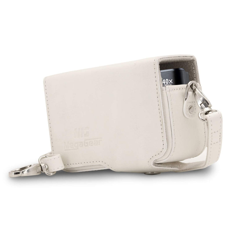  [AUSTRALIA] - MegaGear Leather Camera Case with Strap Compatible with Canon PowerShot SX740 HS, SX730 HS, White (MG1512)