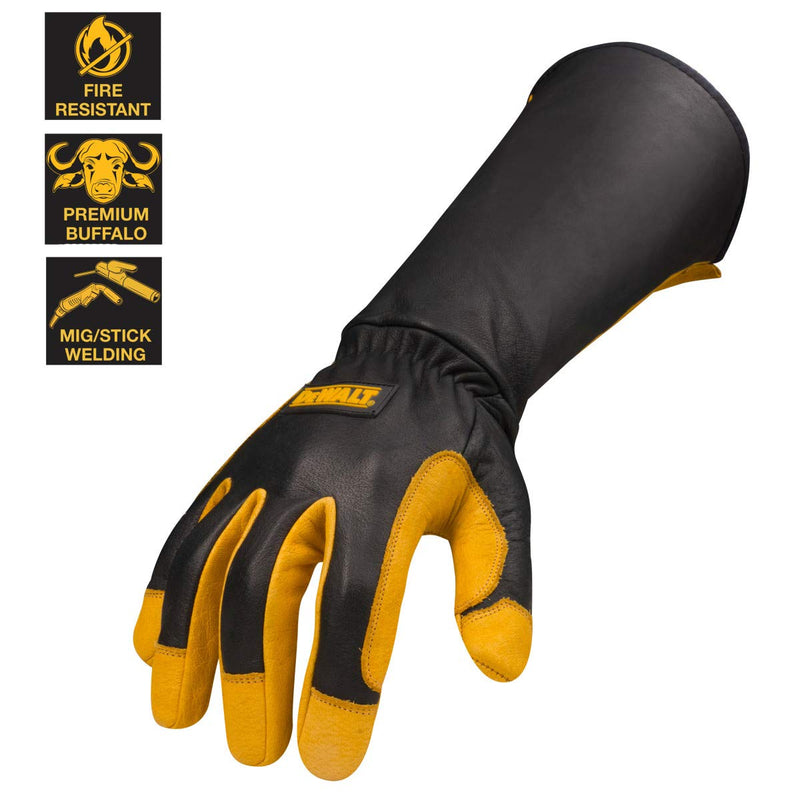  [AUSTRALIA] - Dewalt Premium Leather Welding Gloves, Fire/Heat Resistant, Gauntlet-Style Cuff, Elastic Wrist, Medium