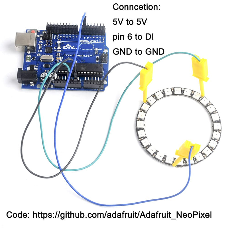  [AUSTRALIA] - DIYmall 24 Bits RGB LED Ring 24 X WS2812B WS2812 5050 Lamp Light with Integrated Drivers, Full Color Light Addressable Ring for Arduino Raspberry Pi ESP32 (Pack of 5pcs)