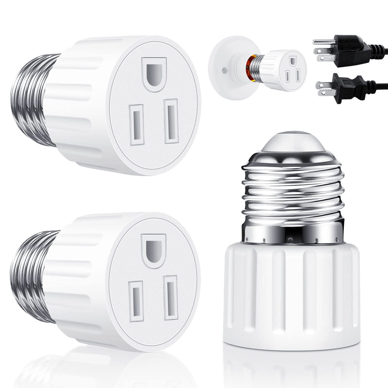  [AUSTRALIA] - 2 Pack E26/E27 3 Prong Light Socket to Plug Adapter, Polarized Screw in Outlet for Light Socket Adapter Outlet 3Prong Light Bulb Socket Adapter Fit for 2/3Prong Convert, for Porch Patio Garage, White