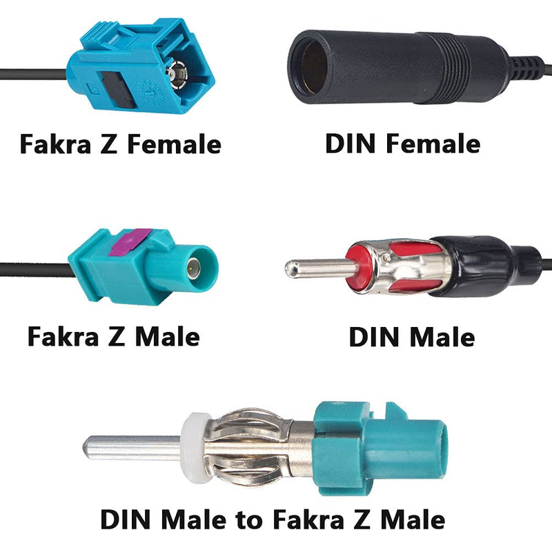  [AUSTRALIA] - onelinkmore Car Antenna Universal Vehicle Radio Stereo AM & FM Antenna Connector Cable Fakra Z Male Female to DIN Plug Connector Cable for Car Stereo Audio HD Radio Head Unit CD Media Player Receiver