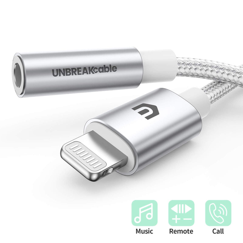  [AUSTRALIA] - UNBREAKcable Headphones Adapter for iPhone, MFi Certified Lightning to 3.5mm Jack Converter with Newest Apple Original Chip Compatible for iPhone 14/13/12/11/Pro/SE/Xs MAX/XR/X/8/iPad/iPod - Silvery