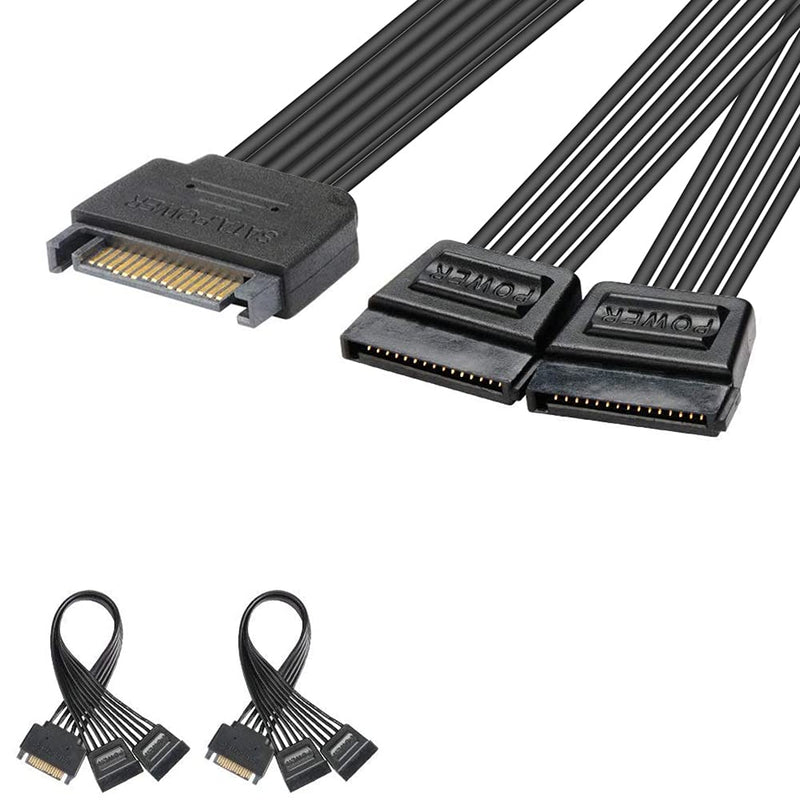  [AUSTRALIA] - J&D 15 Pin SATA Power Y Splitter Cable (2 Pack), Male to Female, 8 inch