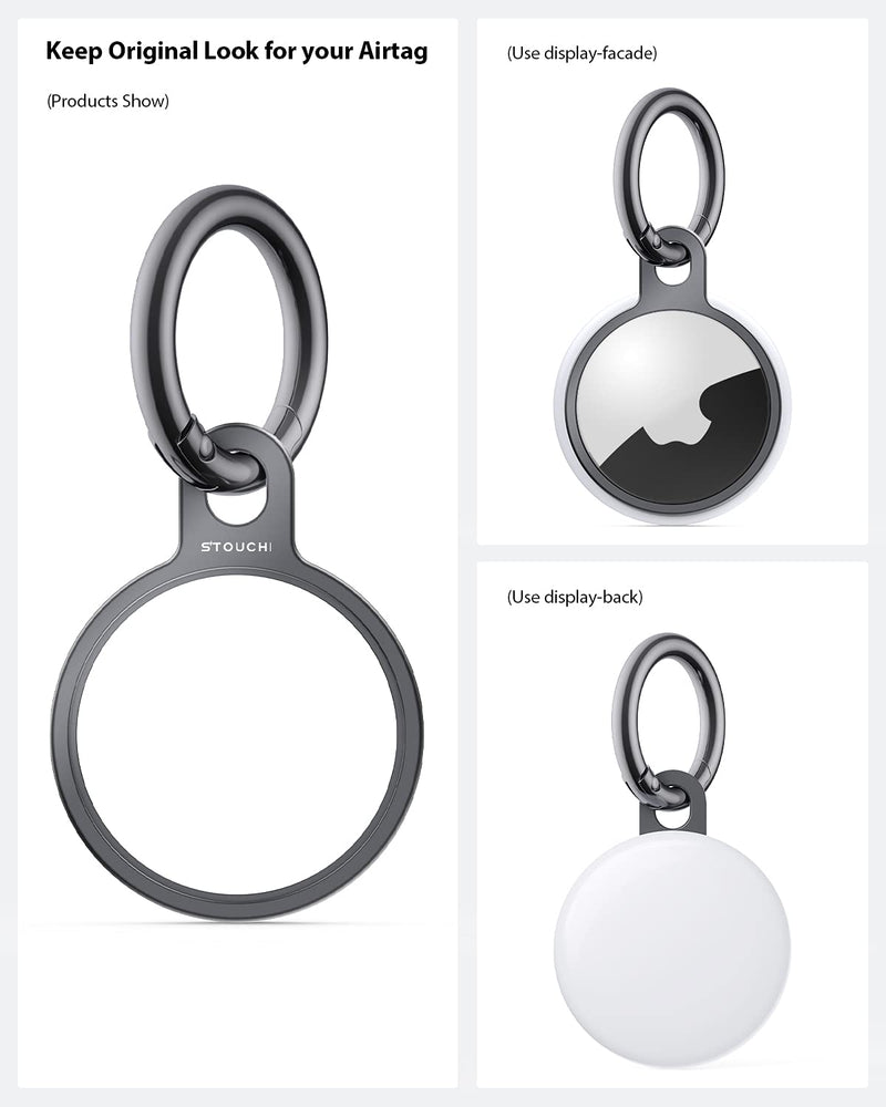  [AUSTRALIA] - Stouchi 4 Packs Airtag Holder Key Ring, Stainless Steel Invisible Slim Keychains Compatible with Airtag 2021 Finder Items, Dog, Key, Backpacks Air Tag Accessories with 2 anti-lost ropes 2 Grey+ 2 Silver