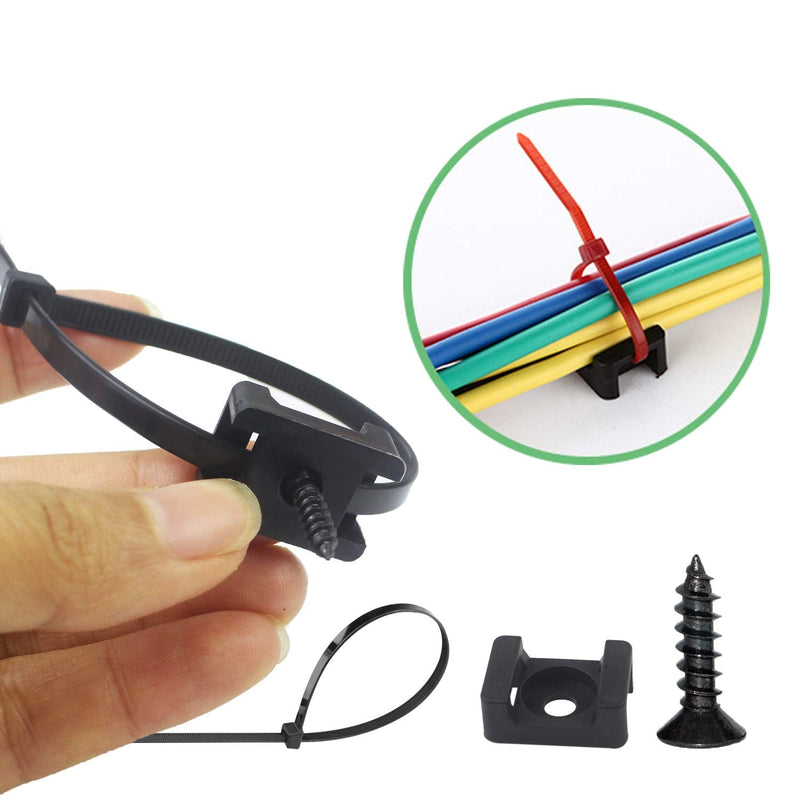  [AUSTRALIA] - Pro-Grade, Slim, 1x .6 Cable Tie Mounts with Screws 100 Pack. High Strength, Black Zip Tie Bases for Wire Management. Permanently Anchor to Wall, Desk or Baseboard. Run Cords at Your Home or Office