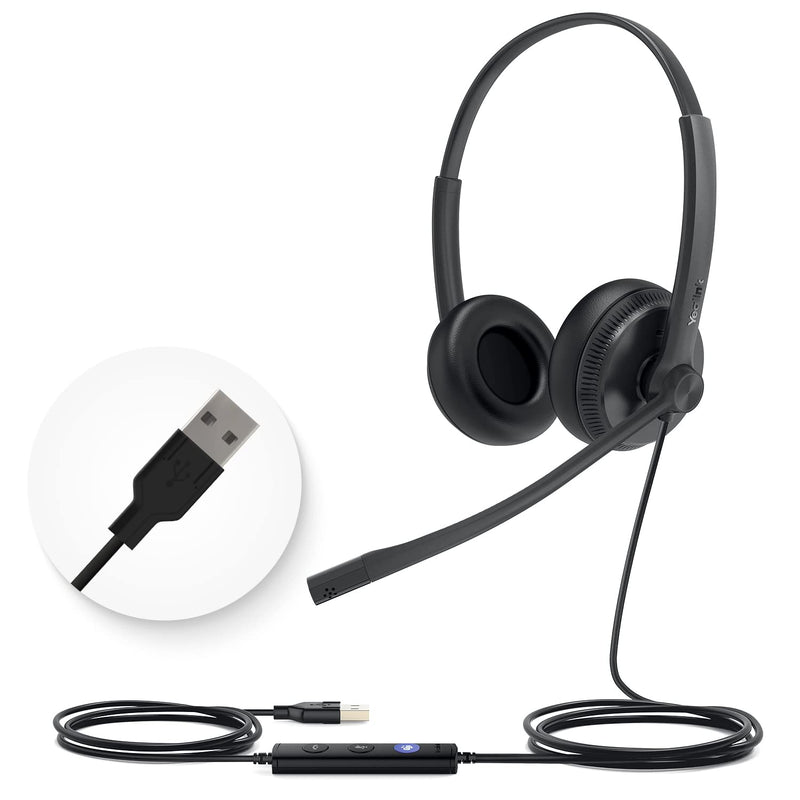  [AUSTRALIA] - Yealink Wired Headset USB Headset with Microphone Computer Headset with Noise Canceling PC Laptop Headset with Mic Stereo for Microsoft Optimized Teams Certified UH34-DUAL UH36 UH34 Dual Teams Black