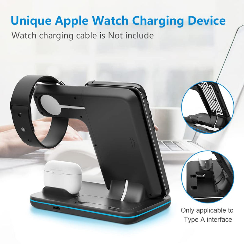  [AUSTRALIA] - WAITIEE Wireless Charger 3 in 1, 15W Fast Charging Station for Apple iWatch SE/6/5/4/3/2/1,AirPods Pro, Compatible with iPhone 13/12/12 Pro Max/11 Series/XS Max/XR/XS/X/8/8 Plus/Samsung Galaxy (Black) Black