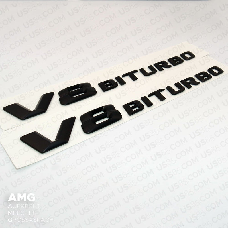 US85 For Mercedes-Benz V8 BITURBO Side Fender Left & Right Adhesive Nameplate Logo Emblem AMG Decoration Modified 2pcs (Matte Black) - LeoForward Australia