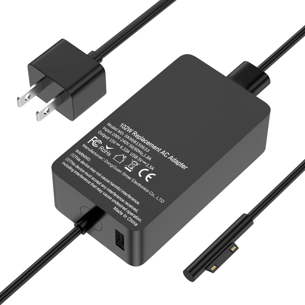  [AUSTRALIA] - 102W 15V 6.33A Surface Book Charger Compatible with Microsoft Surface Book 2/3 Surface Laptop 4/3/2/1 Surface Pro 3/4/5/6/7/8/X Microsoft Surface Power Supply DC Cable 6ft with USB Port 5V 1.5A