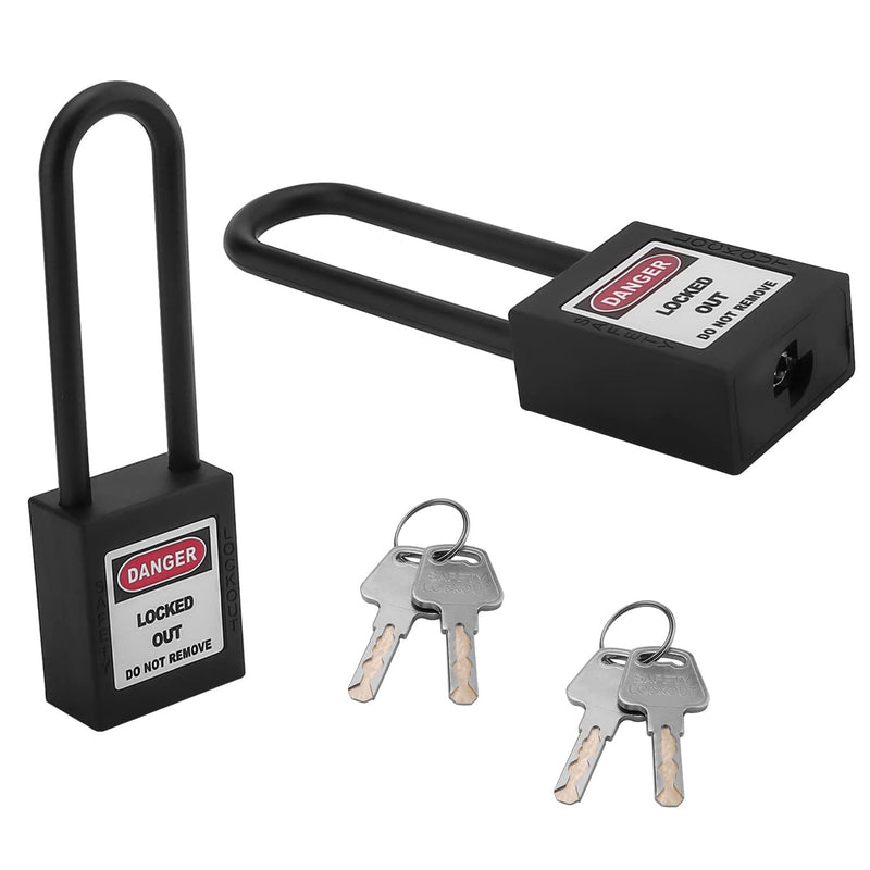  [AUSTRALIA] - MroMax Lockout Tagout Lock, Safety Padlock Keyed Differently,Loto Security Padlock PA Shackle Black Padlock for Lock Out Tag Out 2Pcs