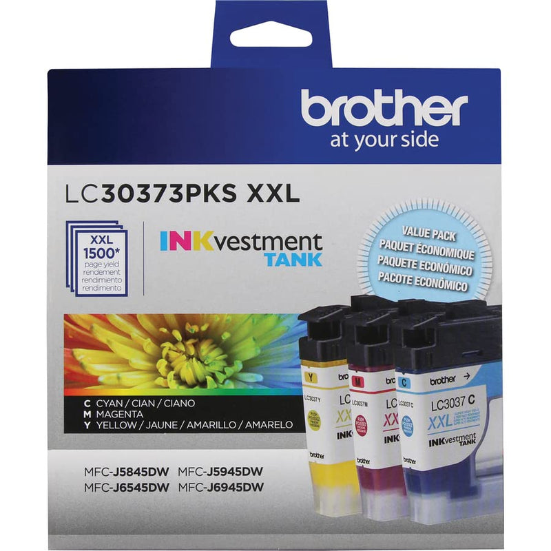  [AUSTRALIA] - Brother Genuine LC30373PKS, 3-Pack Super High-Yield Color INKvestment Tank Ink Cartridges, Includes 1 Cartridge Each of Cyan, Magenta and Yellow Ink, Page Yield Up to 1,500 Pages/Cartridge, LC3037