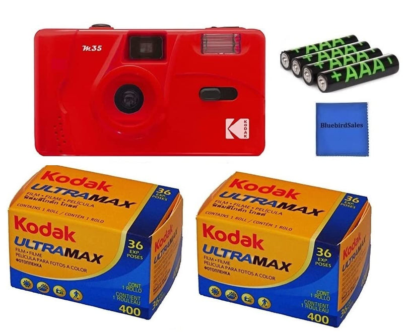  [AUSTRALIA] - Kodak M35 Instant Camera Starter Bundle: 2 Kodak GC36 Film + 4 Pack AAA Batteries + Lens Cleaning Cloth (Red) Red