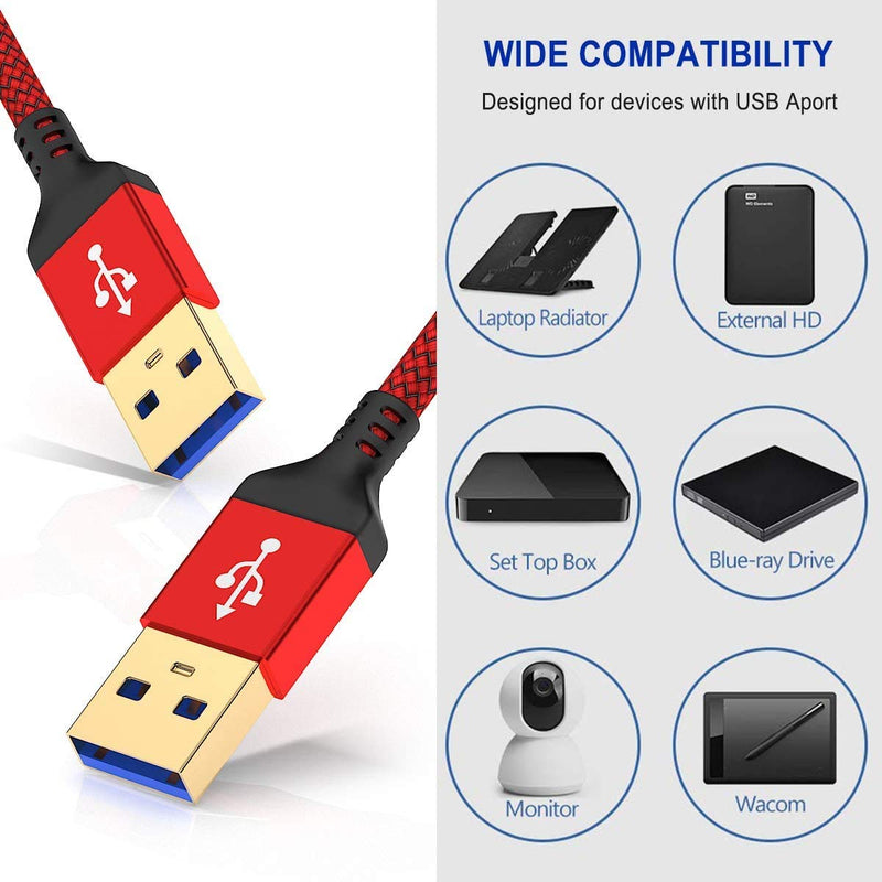  [AUSTRALIA] - USB A to USB A 3.0 Cable 2pack(3.3ft+3.3ft),AkoaDa USB A Male to A Male Cable Double End USB Cord Compatible with Data Transfer Hard Drive Enclosures,Cameras,DVD Player,Laptop Cooler and More(Red) 3.3FT+3.3FT RED