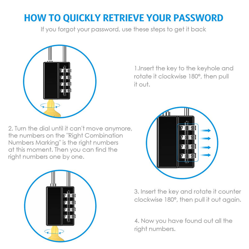  [AUSTRALIA] - (Newest Version) 4 Pack Combination Padlock, 4 Digit Resettable Security Padlock with Keys, Waterproof Gate Lock for School, Gym or Sports Locker, Fence, Toolbox, Case, Hasp Storage Black