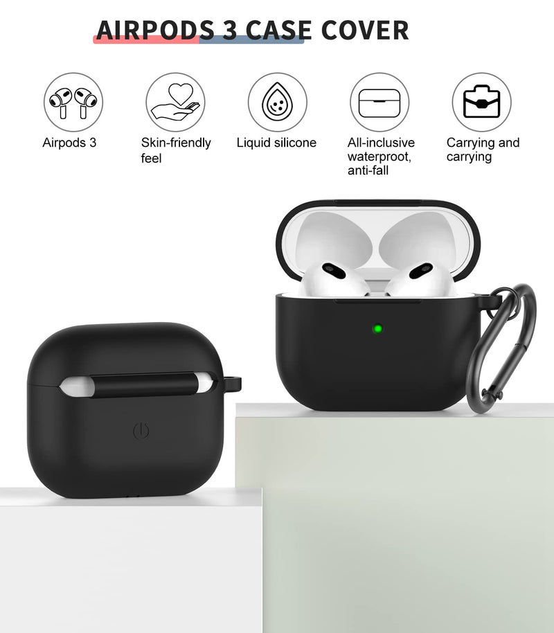  [AUSTRALIA] - BRG for Airpods 3 Case Cover, Soft Silicone Protective Case Skin with Keychain for Apple Airpods 3 Case 2021[Front LED Visible] Black