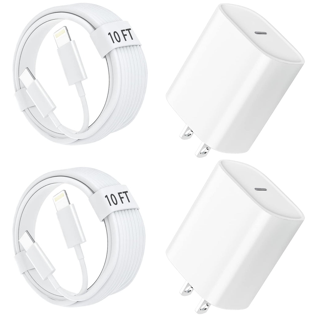  [AUSTRALIA] - iPhone Fast Charger, 【Apple MFi Certified】10 FT Long USB C to Lightning Cable Cord with 20W iPhone Charger Fast Charging Block for iPhone 14 Pro Max/14 Pro/14 Plus/14/13 12 11 Pro Max Mini, iPad,2Pack white