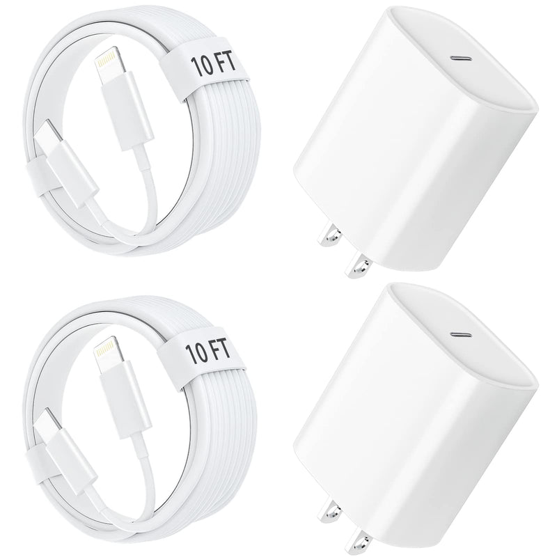  [AUSTRALIA] - iPhone Fast Charger, 【Apple MFi Certified】10 FT Long USB C to Lightning Cable Cord with 20W iPhone Charger Fast Charging Block for iPhone 14 Pro Max/14 Pro/14 Plus/14/13 12 11 Pro Max Mini, iPad,2Pack white