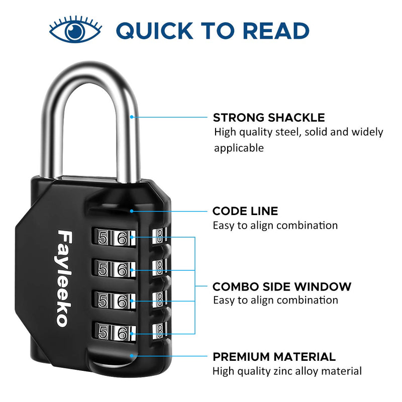  [AUSTRALIA] - Combination Lock, 4 Pack, 4 Digit Combination Padlock for School Gym Sports Locker, Fence, Toolbox, Case, Hasp Cabinet Storage Black