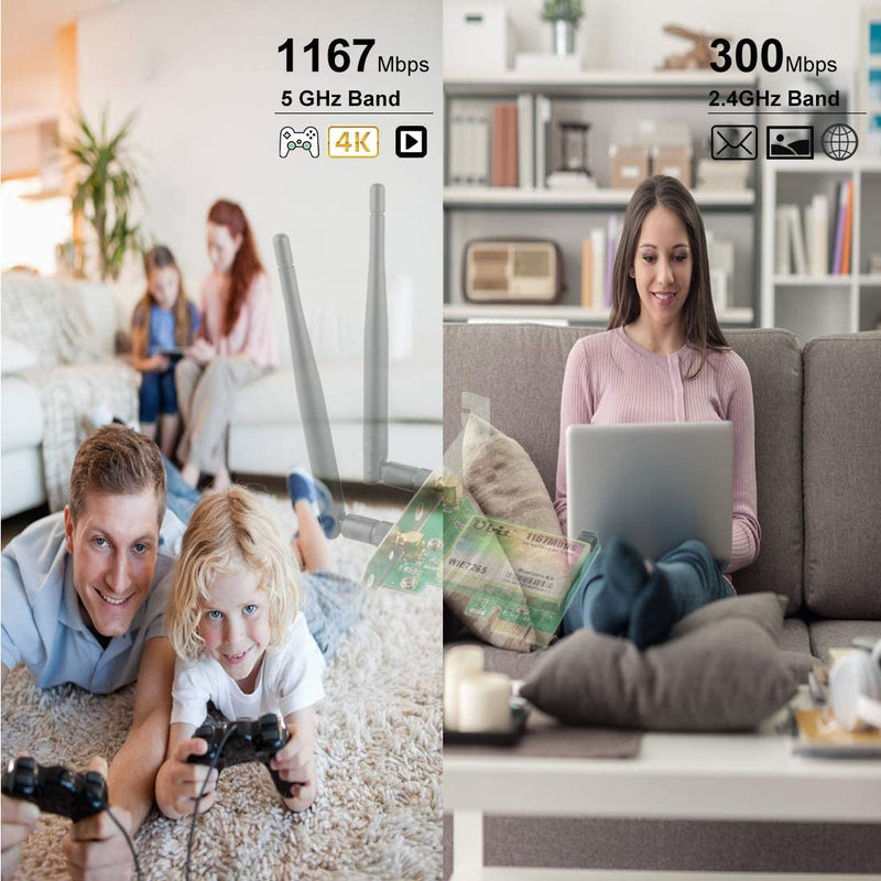  [AUSTRALIA] - Ubit Wireless Network WiFi Card, Dual Band Wireless-AC 7265, AC1200Mbps BT 4.0 Card, 6dBi Antenna Wireless Dual Band (5G/2.4G) Gigabit Network Adapter Wireless Card for Desktop PC