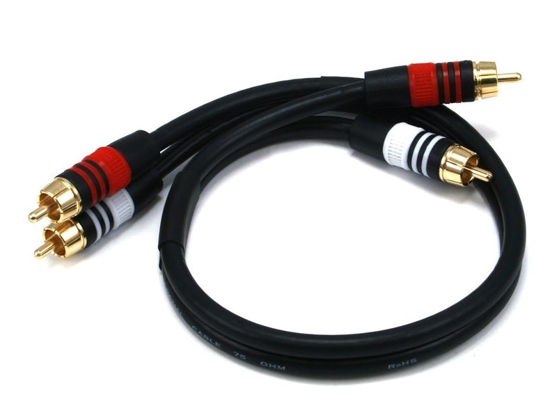  [AUSTRALIA] - Monoprice Audio Cable - 3 Feet - Black | Premium Stereo Male to 2 RCA Male 22AWG, Gold Plated & 1.5ft Premium 2 RCA Plug/2 RCA Plug M/M 22AWG Cable - Black