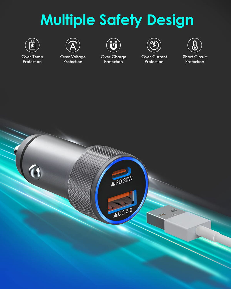  [AUSTRALIA] - iPhone Car Charger,USB C Fast Car Charger[Apple MFi Certified] Apple Car Charging 38W Dual Port Car Charger Cigarette Lighter Adapter 2x3ft PD&QC 3.0 Lightning Cable for iPhone 13/12/12 Pro/11/Airpods